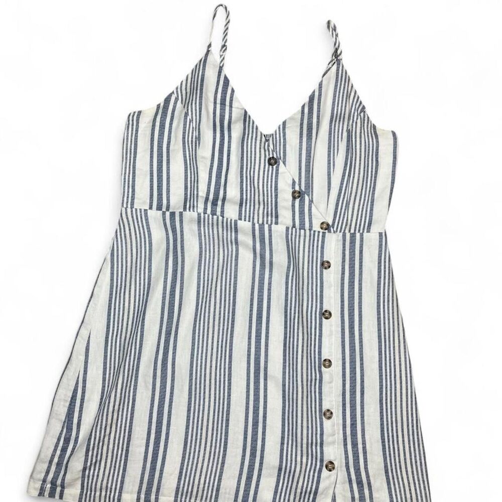 Rue 21 Women's Vertical Striped Linen Blend Spaghetti Strap Dress